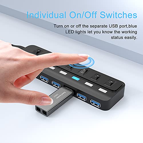 ONFINIO USB Hub 3.0, 7 Port USB Hub Splitter with Individual On/Off LED Switches, 5Gbps HighSpeed Data USB Extension for Laptop, iMac, USB Flash Drives, Mobile HDD, Printer, Camera and More