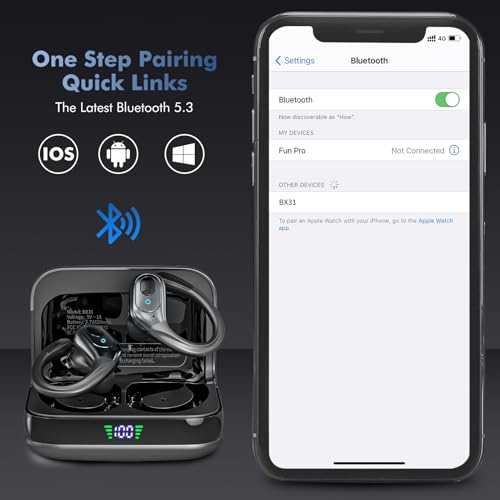 Wireless Earbuds Bluetooth Headphones 75Hrs Playback with LED Diaplay Charging Case Noise Cancelling Ear buds with Earhooks, IPX7 Waterproof Over Ear Earphones for Sports Running Workout,Black