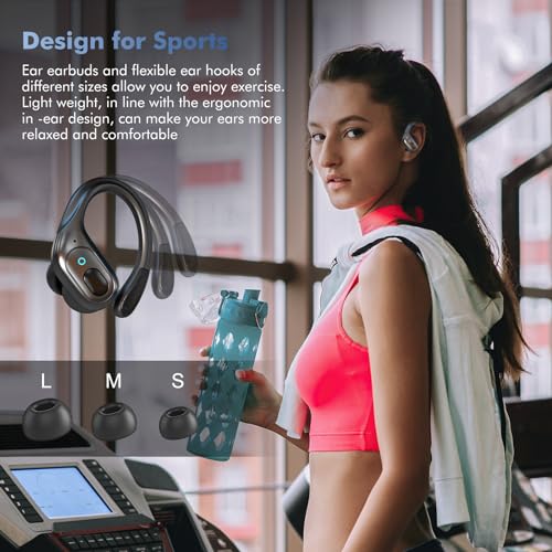 Wireless Earbuds Bluetooth Headphones 75Hrs Playback with LED Diaplay Charging Case Noise Cancelling Ear buds with Earhooks, IPX7 Waterproof Over Ear Earphones for Sports Running Workout,Black