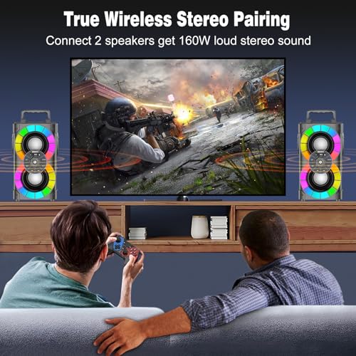 BSZHI Bluetooth Speakers 80W Big Powerful Wireless TWS Loud Portable Outdoor Home Party Speaker with LED Lights, Subwoofer, FM Radio, Remote and Stereo Bass Sound Boombox