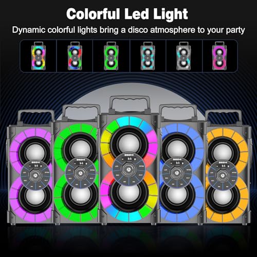 BSZHI Bluetooth Speakers 80W Big Powerful Wireless TWS Loud Portable Outdoor Home Party Speaker with LED Lights, Subwoofer, FM Radio, Remote and Stereo Bass Sound Boombox