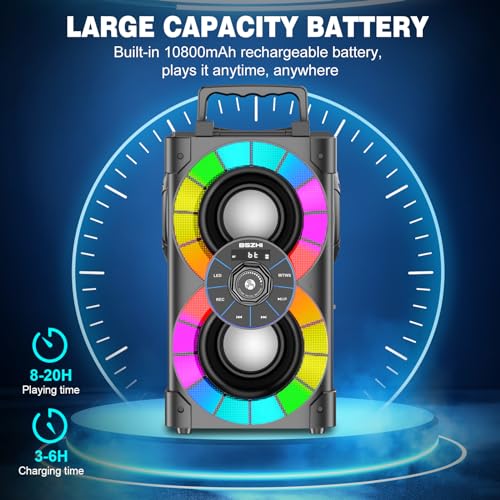 BSZHI Bluetooth Speakers 80W Big Powerful Wireless TWS Loud Portable Outdoor Home Party Speaker with LED Lights, Subwoofer, FM Radio, Remote and Stereo Bass Sound Boombox