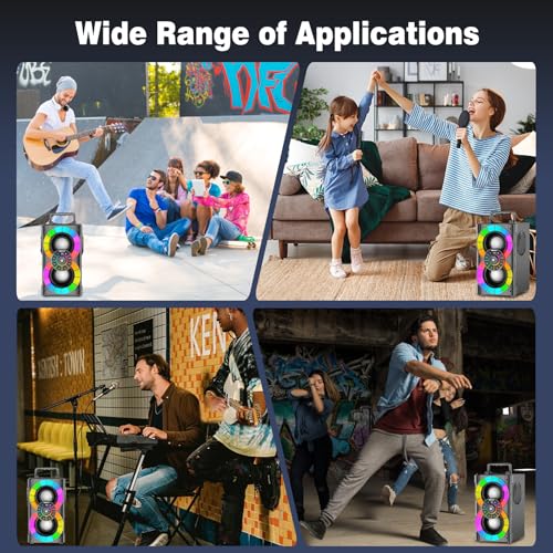 BSZHI Bluetooth Speakers 80W Big Powerful Wireless TWS Loud Portable Outdoor Home Party Speaker with LED Lights, Subwoofer, FM Radio, Remote and Stereo Bass Sound Boombox