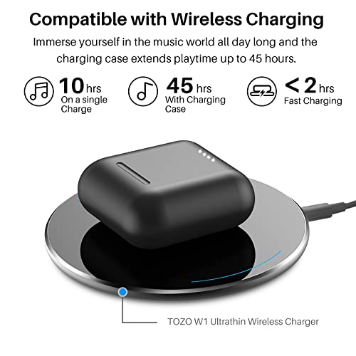 TOZO T6 True Wireless Earbuds Bluetooth 5.3 Headphones Touch Control with Wireless Charging Case IPX8 Waterproof Stereo Earphones in-Ear Built-in Mic Headset Premium Deep Bass Black