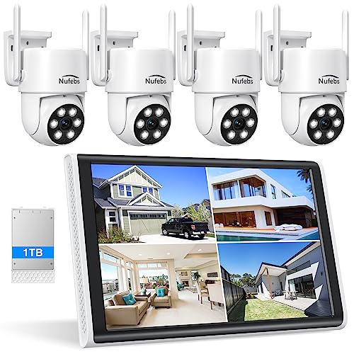 Security Camera NVR System 4Pcs 2K Spotlight Color Night Vision WiFi Waterproof Security Surveillance Cameras with Pre-Installed 1TB Hard Drive and Two-Way Audio,4 Channel NVR DC Power (Blue)