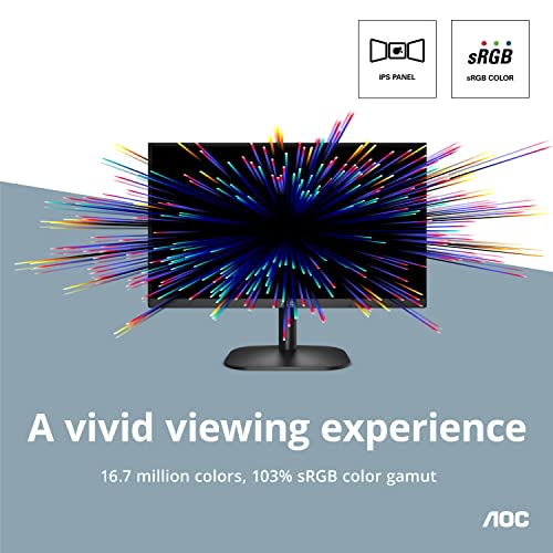 AOC 27B2H2 27” Frameless IPS Monitor, FHD 1920x1080, 100Hz, 101% sRGB, for Home and Office, HDMI and VGA Input, Low Blue Mode, VESA Compatible,Black
