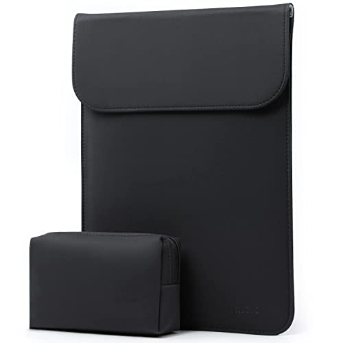 HYZUO 15-16 Inch Laptop Sleeve Compatible with MacBook Pro 16 M3/M2/M1 Pro/Max A2991 A2780 A2485 A2141 2024-2019, MacBook Pro 15 2012-2015, XPS 15, Faux Suede Leather Case with Small Bag, Black