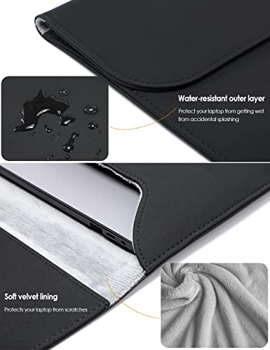HYZUO 15-16 Inch Laptop Sleeve Compatible with MacBook Pro 16 M3/M2/M1 Pro/Max A2991 A2780 A2485 A2141 2024-2019, MacBook Pro 15 2012-2015, XPS 15, Faux Suede Leather Case with Small Bag, Black