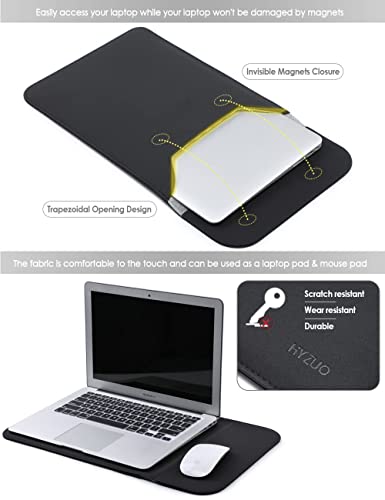 HYZUO 15-16 Inch Laptop Sleeve Compatible with MacBook Pro 16 M3/M2/M1 Pro/Max A2991 A2780 A2485 A2141 2024-2019, MacBook Pro 15 2012-2015, XPS 15, Faux Suede Leather Case with Small Bag, Black