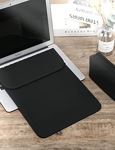 HYZUO 15-16 Inch Laptop Sleeve Compatible with MacBook Pro 16 M3/M2/M1 Pro/Max A2991 A2780 A2485 A2141 2024-2019, MacBook Pro 15 2012-2015, XPS 15, Faux Suede Leather Case with Small Bag, Black