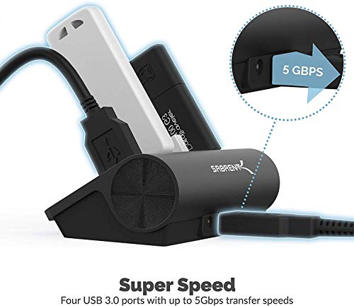 SABRENT 4-Port USB 3.0 Hub Unibody Aluminum Portable Data Hub with 2.5ft USB 3.0 Cable for iMac, MacBook, MacBook Pro, MacBook Air, Mac Mini, or Any PC [Black] (HB-MC3B)