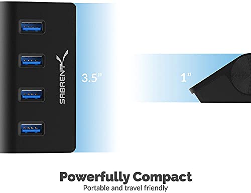 SABRENT 4-Port USB 3.0 Hub Unibody Aluminum Portable Data Hub with 2.5ft USB 3.0 Cable for iMac, MacBook, MacBook Pro, MacBook Air, Mac Mini, or Any PC [Black] (HB-MC3B)