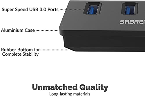 SABRENT 4-Port USB 3.0 Hub Unibody Aluminum Portable Data Hub with 2.5ft USB 3.0 Cable for iMac, MacBook, MacBook Pro, MacBook Air, Mac Mini, or Any PC [Black] (HB-MC3B)