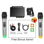 Fifine UHF Dual Channel Wireless Handheld Microphone, Easy-to-use Karaoke Wireless Microphone System-K036