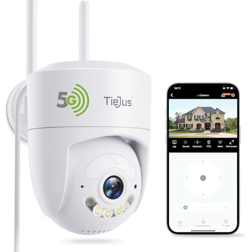 TIEJUS 2.4G/5G WiFi Security Camera Outdoor,24/7 Recording Home Security Cameras 2K,360° PTZ Wired Cameras for Home Security Outside,Auto Tracking