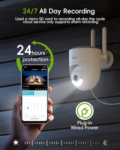 TIEJUS 2.4G/5G WiFi Security Camera Outdoor,24/7 Recording Home Security Cameras 2K,360° PTZ Wired Cameras for Home Security Outside,Auto Tracking