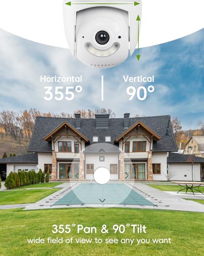 TIEJUS 2.4G/5G WiFi Security Camera Outdoor,24/7 Recording Home Security Cameras 2K,360° PTZ Wired Cameras for Home Security Outside,Auto Tracking