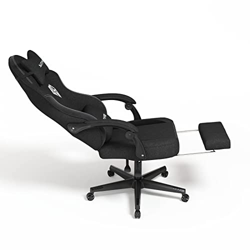 SITMOD Gaming Chairs for Adults with Footrest-PC Computer Ergonomic Video Game Chair-Backrest and Seat Height Adjustable Swivel Task Chair with Headrest and Lumbar Support(Black)-Fabric