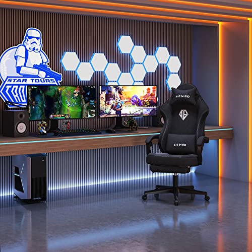 SITMOD Gaming Chairs for Adults with Footrest-PC Computer Ergonomic Video Game Chair-Backrest and Seat Height Adjustable Swivel Task Chair with Headrest and Lumbar Support(Black)-Fabric