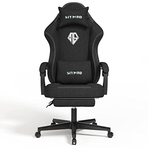 SITMOD Gaming Chairs for Adults with Footrest-PC Computer Ergonomic Video Game Chair-Backrest and Seat Height Adjustable Swivel Task Chair with Headrest and Lumbar Support(Black)-Fabric