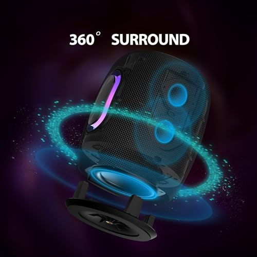 ZEALOT Bluetooth Speakers,360° Surround 75W Portable IP67 Wireless Bass Boost Speakers with Subwoofer,Bluetooth 5.2 Stereo Dual Pairing Speakers,Lights,50H Playtime for Home,Party,Gift (Black)