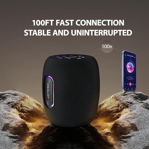 ZEALOT Bluetooth Speakers,360° Surround 75W Portable IP67 Wireless Bass Boost Speakers with Subwoofer,Bluetooth 5.2 Stereo Dual Pairing Speakers,Lights,50H Playtime for Home,Party,Gift (Black)
