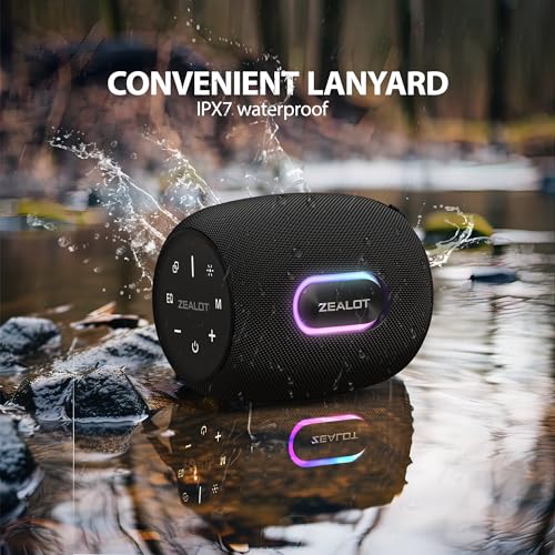 ZEALOT Bluetooth Speakers,360° Surround 75W Portable IP67 Wireless Bass Boost Speakers with Subwoofer,Bluetooth 5.2 Stereo Dual Pairing Speakers,Lights,50H Playtime for Home,Party,Gift (Black)