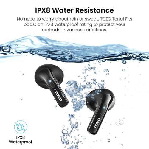 TOZO Tonal Fits T21 Wireless Earbuds, 5.3 Bluetooth Headphone, Sem in Ear with Dual Mic Noise Cancelling, IPX8 Waterproof, 44H Playback Stereo Sound with Power Display Wireless Charging Case Black