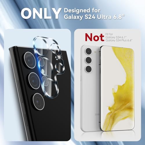 CloudValley 4 Pack Camera Lens Protector for Samsung Galaxy S24 Ultra, 9H Tempered Glass Lens Cover, Anti-Scratch & Case Friendly [Not Affect Flash & Night Shot], Clear