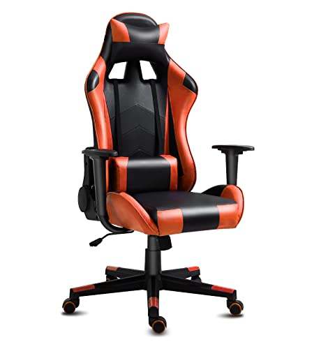 Modern-Depo Gaming Chair with Headrest and Lumbar Support, Height Adjustable Swivel Office Chair High-Back Recliner, Black Orange