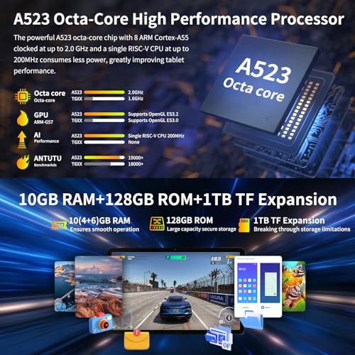 Dewsod Tablet 11 inch 2K Tablet Android 13 with Octa-Core Processor, 10(4+6) GB RAM+128GB ROM(1TB TF), 2000x1200 FHD IPS Display, 5MP+13MP, Split-Screen, 6800mAh, with Widevine L1(Gray with Case)