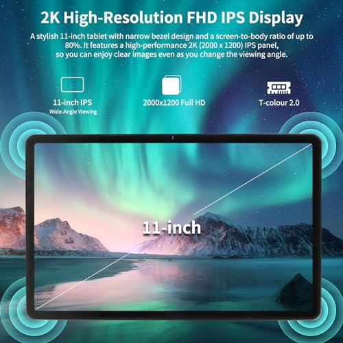 Dewsod Tablet 11 inch 2K Tablet Android 13 with Octa-Core Processor, 10(4+6) GB RAM+128GB ROM(1TB TF), 2000x1200 FHD IPS Display, 5MP+13MP, Split-Screen, 6800mAh, with Widevine L1(Gray with Case)