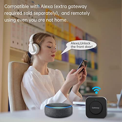 Smart Lock Front Door, SMONET Keyless Entry Door Lock with Handle, Smart Front Door Lock Set Fingerprint Smart Deadbolt Bluetooth Electronic Digital Keypad Lock,Auto Lock Work with Alexa,Black