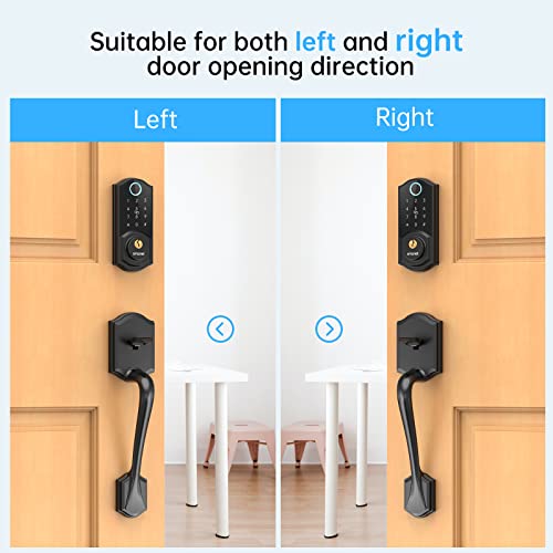 Smart Lock Front Door, SMONET Keyless Entry Door Lock with Handle, Smart Front Door Lock Set Fingerprint Smart Deadbolt Bluetooth Electronic Digital Keypad Lock,Auto Lock Work with Alexa,Black
