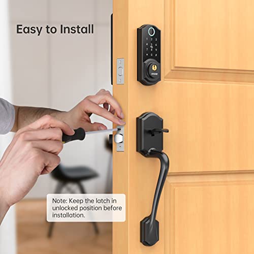 Smart Lock Front Door, SMONET Keyless Entry Door Lock with Handle, Smart Front Door Lock Set Fingerprint Smart Deadbolt Bluetooth Electronic Digital Keypad Lock,Auto Lock Work with Alexa,Black