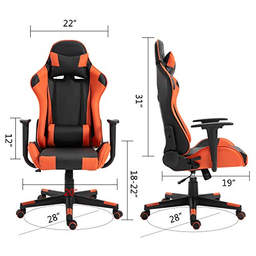 Modern-Depo Gaming Chair with Headrest and Lumbar Support, Height Adjustable Swivel Office Chair High-Back Recliner, Black Orange