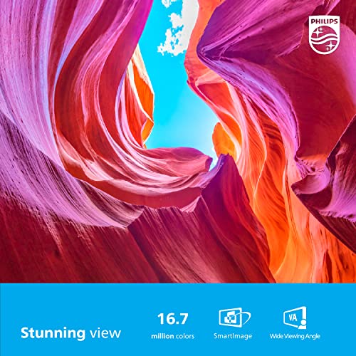 PHILIPS 22 inch Class Thin Full HD (1920 x 1080) 75Hz Monitor, VESA, HDMI & VGA Port, 4 Year Advance Replacement Warranty, 221V8LN