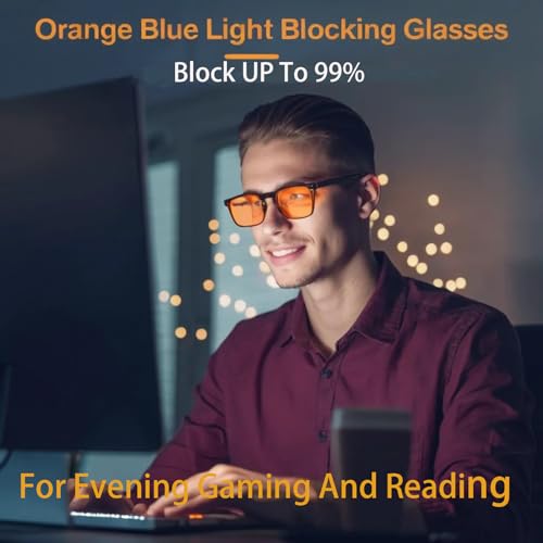 Frenou Amber Blue Light Blocking Glasses For Men Women,99% Orange Blue Light Blocking Glasses,HD Amber Tinted Glasses For Gaming And Sleep