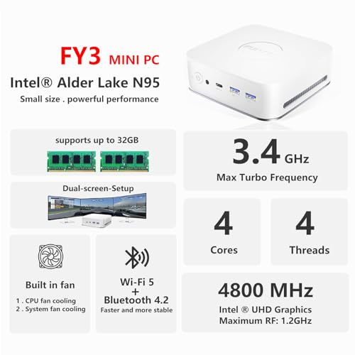 FUNYET Mini PC Gaming PC, Desktop Computer with Intel 12th Gen Alder Lake N95(up to 3.4GHz), 8GB DDR4 RAM 256GB SSD, Supports 4K Displays, Windows 11 Pro