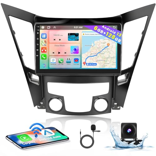 8 Core 6+128GB Android 13 Car Stereo for Hyundai Sonata 2010-2015 with Wireless Apple Carplay, 9 Inch IPS Touchscreen Car Radio 59UI GPS Navigation WiFi 32EQ DSP Backup Camrea