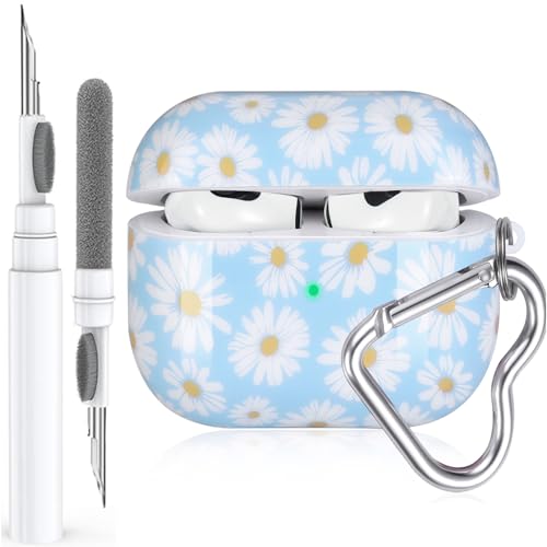 OTOPO for Airpods 3rd Generation Case Cover Cleaner Kit, Daisy Airpod 3rd Gen Cases 2021 Protective Hard Cover Shockproof Women Girls with Heart-Shaped Keychain for Apple Airpods 3rd Gen Case- Daisy