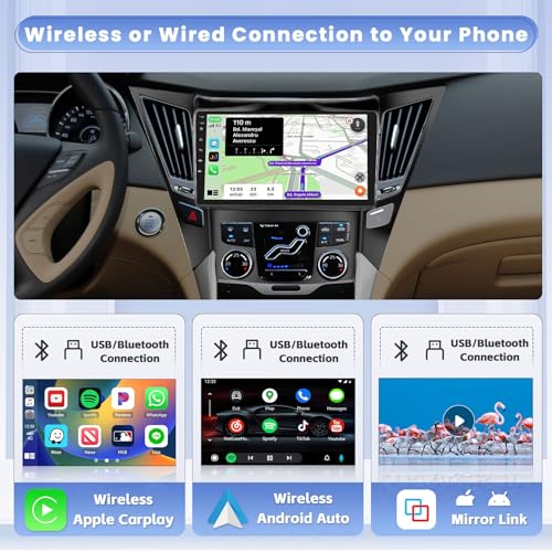 8 Core 6+128GB Android 13 Car Stereo for Hyundai Sonata 2010-2015 with Wireless Apple Carplay, 9 Inch IPS Touchscreen Car Radio 59UI GPS Navigation WiFi 32EQ DSP Backup Camrea