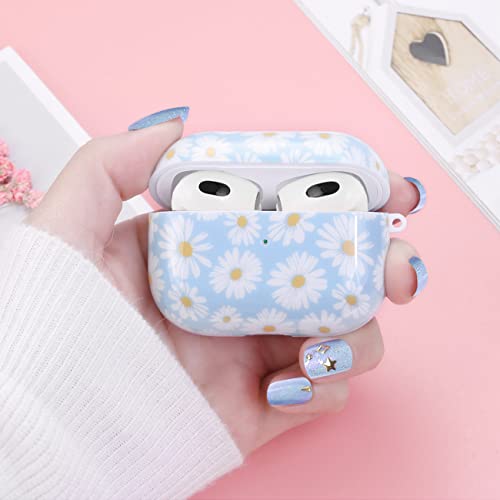 OTOPO for Airpods 3rd Generation Case Cover Cleaner Kit, Daisy Airpod 3rd Gen Cases 2021 Protective Hard Cover Shockproof Women Girls with Heart-Shaped Keychain for Apple Airpods 3rd Gen Case- Daisy