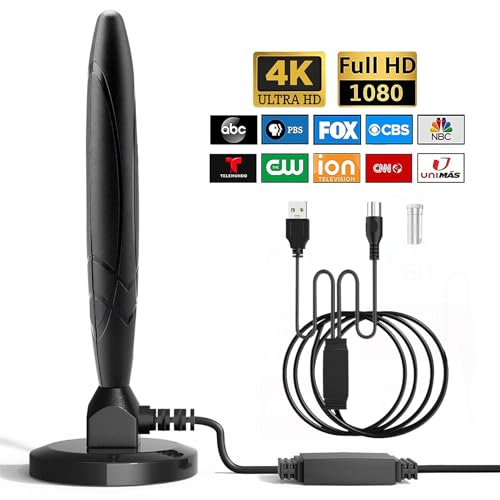660+ Miles Range TV Antenna, Digital TV Antenna Indoor with Amplifier and Signal Booster, Portable HD Antenna for TV Indoor Outdoor for Smart TV and Old TVs - 16.4 ft Coax Cable - Support 4K 1080p