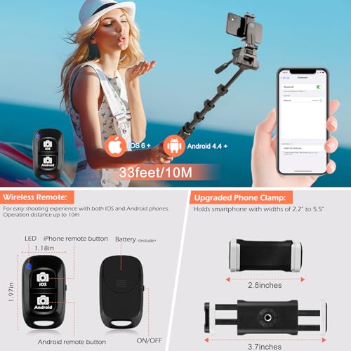 Aureday 67" Phone Tripod&Camera Stand, Selfie Stick Tripod with Remote and Phone Holder, Perfect for Selfies/Video Recording/Vlogging/Live Streaming