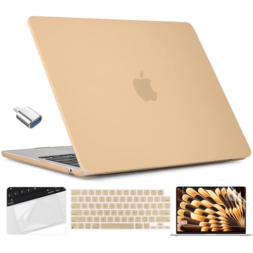 TWOLSKOO Compatible with M3 MacBook Air 15 Inch Case 2024 2023 Release A2941 M2 A3114 Liquid Retina Display & Touch ID, Protective Plastic Hard Shell Case Cover with Type C Adapter, Matte Peach Fuzz