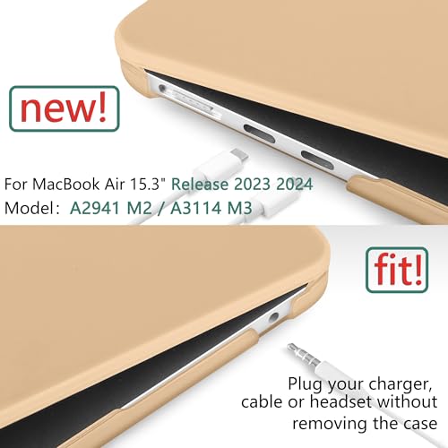 TWOLSKOO Compatible with M3 MacBook Air 15 Inch Case 2024 2023 Release A2941 M2 A3114 Liquid Retina Display & Touch ID, Protective Plastic Hard Shell Case Cover with Type C Adapter, Matte Peach Fuzz