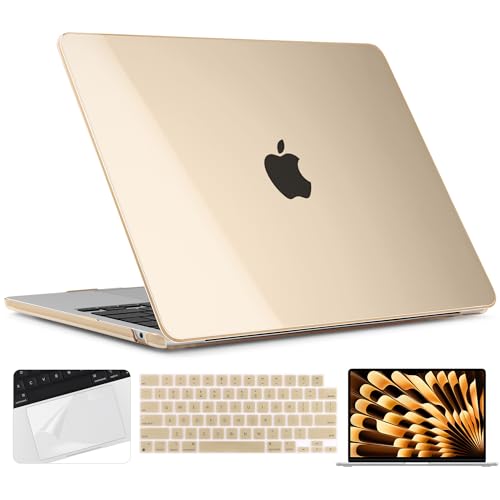 TWOLSKOO for M3 MacBook Air 13.6 Inch Case 2022 2023 2024 Release A2681 M2 A3113, Plastic Hard Shell Cover with Trackpad Film & Keyboard Cover & Screen Film for MacBook Air 13.6", Crystal Peach Fuzz