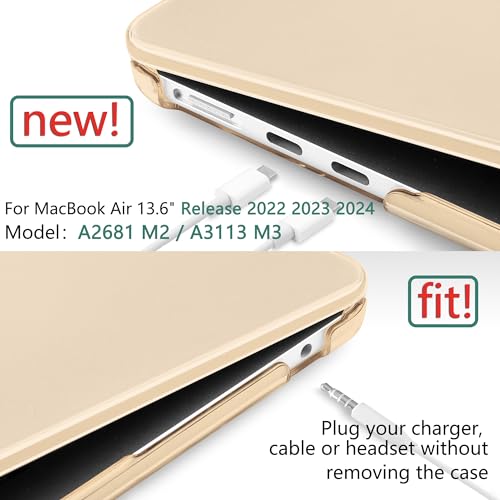 TWOLSKOO for M3 MacBook Air 13.6 Inch Case 2022 2023 2024 Release A2681 M2 A3113, Plastic Hard Shell Cover with Trackpad Film & Keyboard Cover & Screen Film for MacBook Air 13.6", Crystal Peach Fuzz