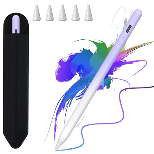 Stylus Pen for iPad 2018-2023, 15mins Fast Charge Apple Pencil for iPad 9th&10th Generation, Apple iPad Pro 11&12.9", iPad 8/7/6th Gen, iPad Air 3rd/4/5th Gen, iPad Mini 5/6th Gen (Purple White)